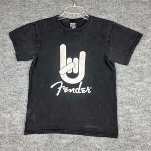 Fender Women's M Rock On Graphic T-Shirt Black Acid Wash Grunge